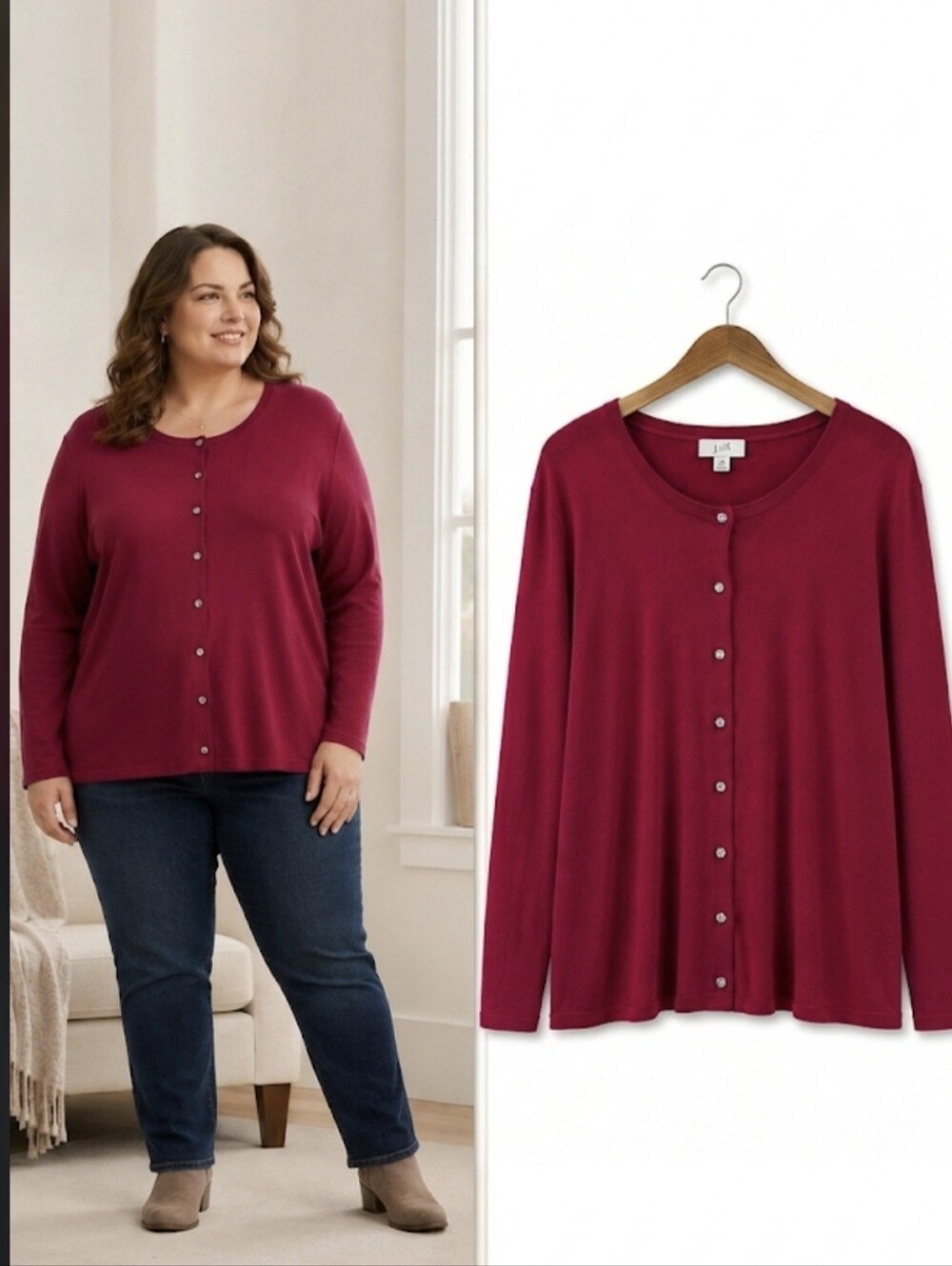J. Jill Cardigan Berry Red Button Front 3X With Very Decorative Buttons